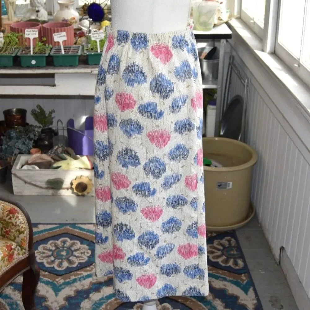 Vintage 80s 90s Central Station Floral Midi Skirt Elastic Waist Cottage L XL